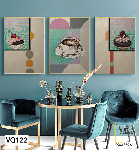 Bộ 3 Tranh Bánh Cupcake Và Cafe - VQ122