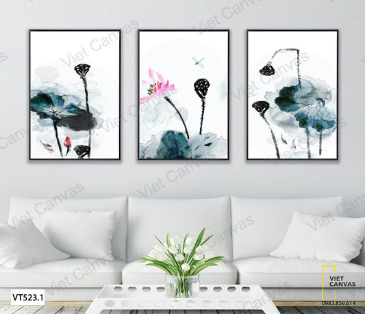 Bộ 3 Tranh Đầm Hoa Sen - VT523.1