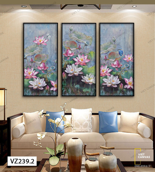 Bộ 3 Tranh Đầm Sen Khoe Hương Sắc - VZ239.2