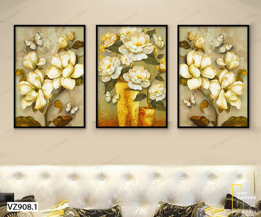 Bộ 3 Tranh Đàn Bướm Bên Hoa Cúc - VZ908.1