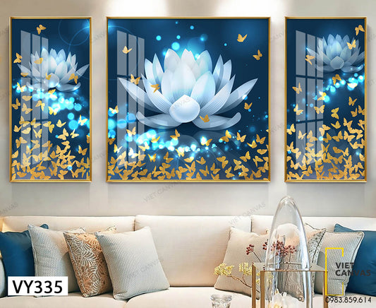 Bộ 3 Tranh Đàn Bướm Vàng Và Hoa Sen - VY335