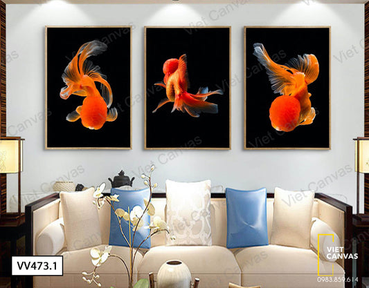 Bộ 3 Tranh Cá Vàng Đầu Lân - VV473.1