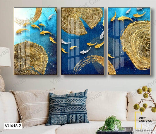 Bộ 3 Tranh Đàn Cá Và Vân Gỗ - VU418.2
