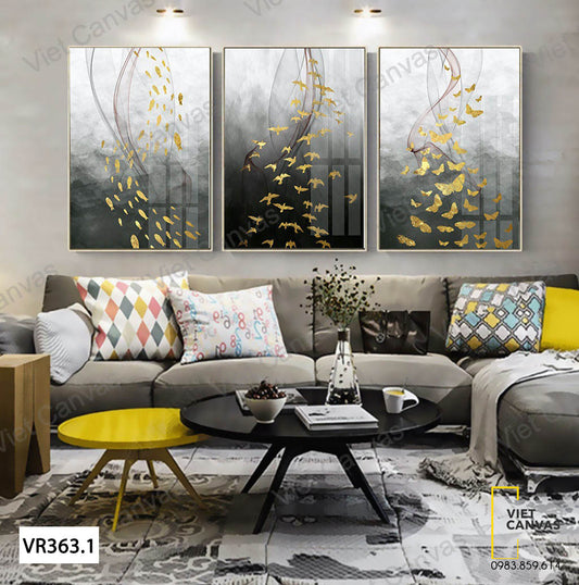 Bộ 3 Tranh Đàn Chim, Cá Và Bươm Bướm - VR363.1