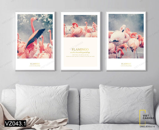 Bộ 3 Tranh Đàn Chim Hồng Hạc - VZ043.1