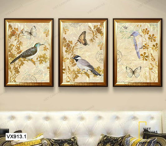 Bộ 3 Tranh Đàn Chim Và Bướm Bướm - VX913.1