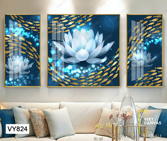 Bộ 3 Tranh Đóa Hoa Sen Và Đàn Cá - VY824