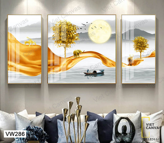 Bộ 3 Tranh Dòng Sông Kỳ Ảo Dưới Ánh Trăng - VW286