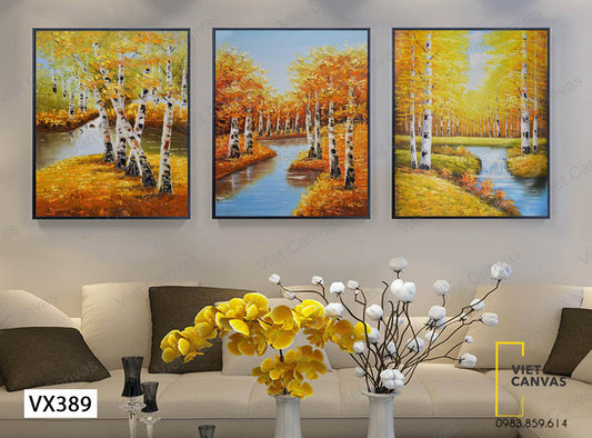 Bộ 3 Tranh Dòng Suối Chảy Trong Khu Rừng Vắng - VX389