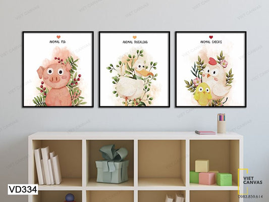 Bộ 3 Tranh Động Vật Dễ Thương - VD334