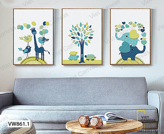 Bộ 3 Tranh Động Vật Nô Đùa - VW861.1