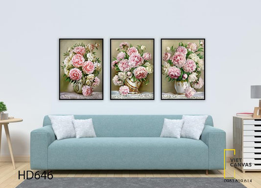 Bộ 3 Tranh Lọ Hoa Hồng - HD646