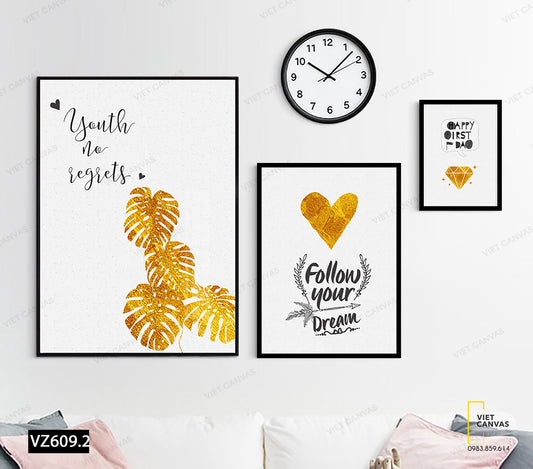 Bộ 3 Tranh Quotes Và Lá Cây Vàng - VZ609.2