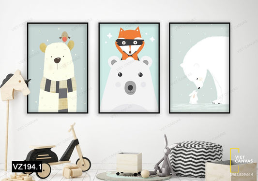 Bộ 3 Tranh Gấu Trắng Dễ Thương - VZ194.1