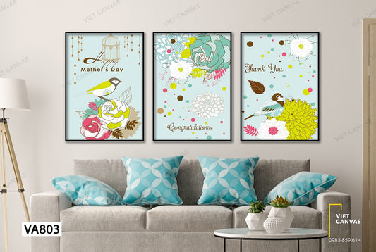 Bộ 3 Tranh Chim Đậu Hoa Nở - VA803
