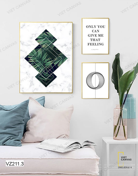 Bộ 3 Tranh Lá Cây, Vòng Tròn Và Quotes - VZ211.3