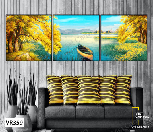 Bộ 3 Tranh Hồ Nước Và Rừng Cây Lá Vàng - VR359