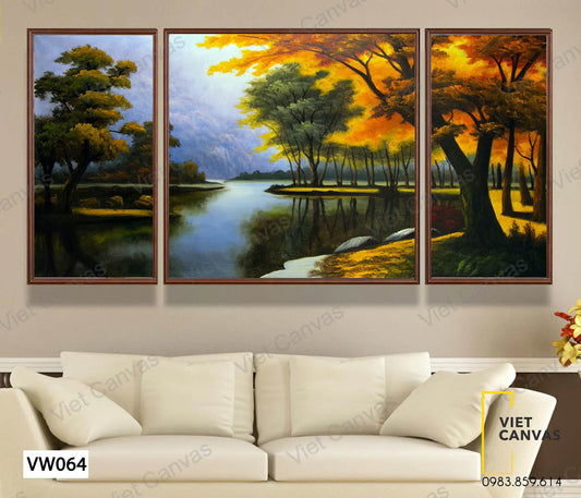 Bộ 3 Tranh Hồ Nước Giữa Rừng - VW064