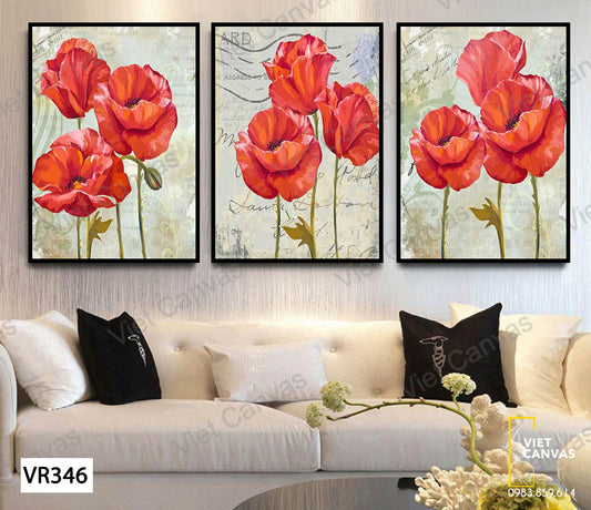 Bộ 3 Tranh Những Bông Hoa Đỏ - VR346