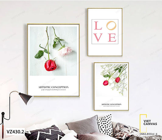 Bộ 3 Tranh Hoa Hồng Biểu Tượng Của Tình Yêu - VZ430.2