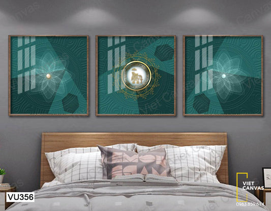 Bộ 3 Tranh Họa Tiết Hoa Và Vòng Tròn - VU356