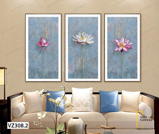 Bộ 3 Tranh Hoa Sen Tinh Tế - VZ308.2