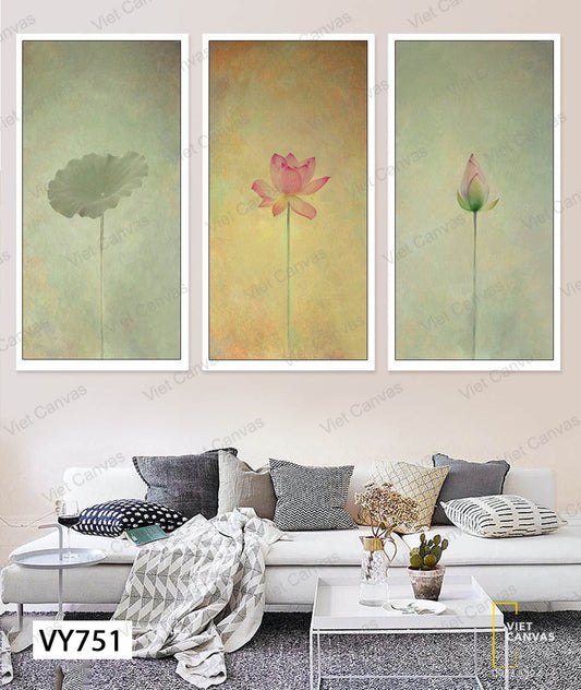 Bộ 3 Tranh Hoa Sen Và Lá Sen - VY751