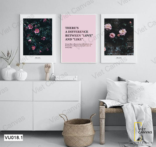 Bộ 3 Tranh Bức Tường Hoa Và Quotes - VU018.1