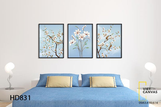 Bộ 3 Tranh Hoa Trắng Và Chim - HD831