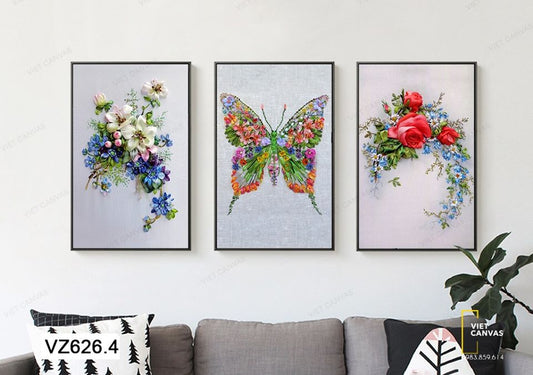 Bộ 3 Tranh Hoa Và Bướm - VZ626.4