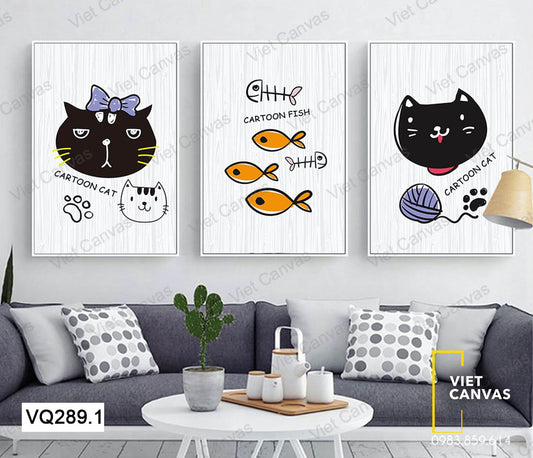 Bộ 3 Tranh Mèo Và Cá - VQ289.1