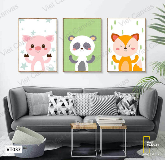 Bộ 3 Tranh Cáo, Gấu Trúc Và Heo - VT037
