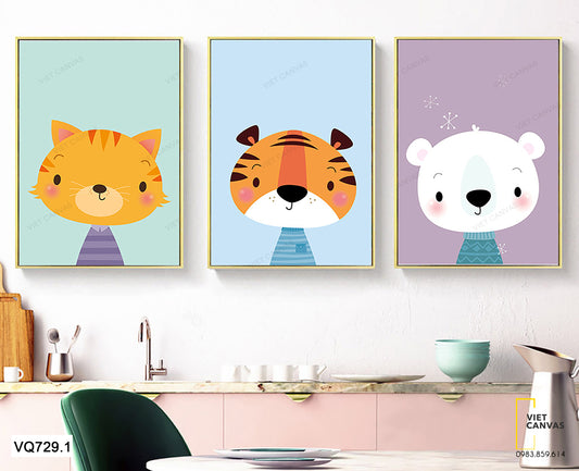 Bộ 3 Tranh Hoạt Hình Động Vật - VQ729.1