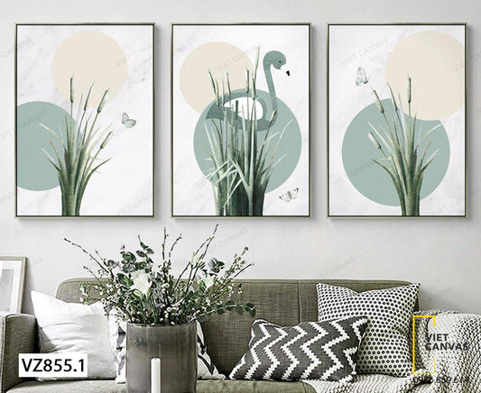 Bộ 3 Tranh Hồng Hạc, Cỏ Lau Và Đàn Bướm - VZ855.1