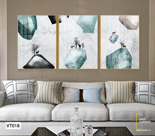 Bộ 3 Tranh Hươu Và Khối Đá - VT018