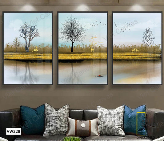 Bộ 3 Tranh Hươu Chạy Dưới Tán Cây - VW228