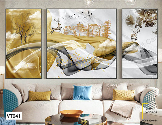 Bộ 3 Tranh Khu Rừng Và Vải Lụa - VT041