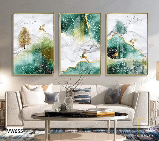 Bộ 3 Tranh Hươu Và Đồi Núi - VW655