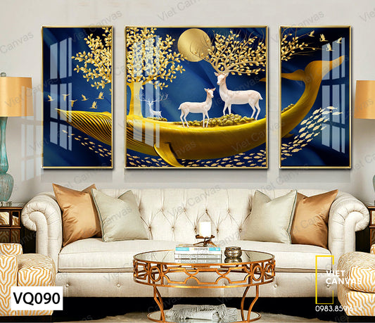 Bộ 3 Tranh Hươu Dưới Bóng Cây - VQ090