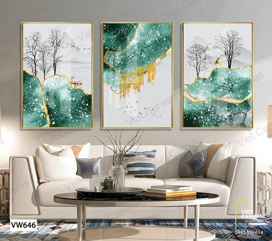 Bộ 3 Tranh Cây Và Đồi Núi - VW646