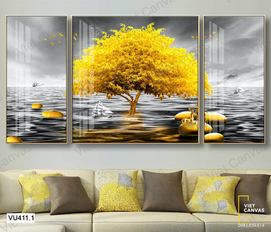 Bộ 3 Tranh Hươu Và Cây Lá Vàng - VU411.1