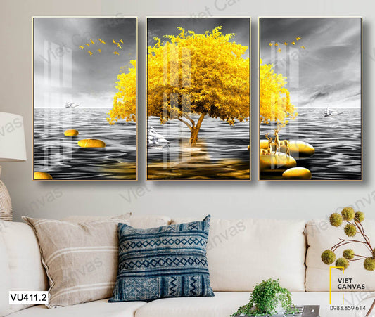 Bộ 3 Tranh Hươu Và Cây Lá Vàng - VU411.2