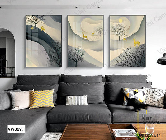 Bộ 3 Tranh Hươu Giữa Rừng Cây - VW069.1