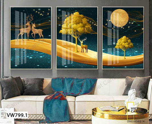 Bộ 3 Tranh Hươu Rừng Cây Và Ánh Trăng - VW799.1