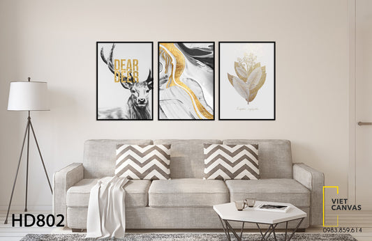 Bộ 3 Tranh Hươu Và Trừu Tượng Tam Sắc - HD802