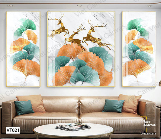 Bộ 3 Tranh Hươu Và Những Chiếc Lá - VT021