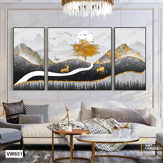 Bộ 3 Tranh Đồi Núi Và Hươu - VW651