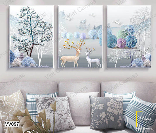 Bộ 3 Tranh Hươu Trong Rừng Độc Đáo - VV097