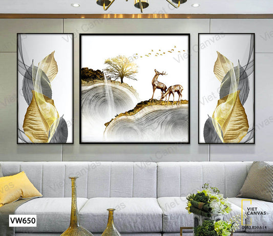 Bộ 3 Tranh Hươu Và Những Chiếc Lá - VW650