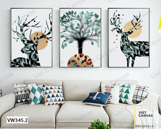 Bộ 3 Tranh Hươu Và Cây - VW345.2